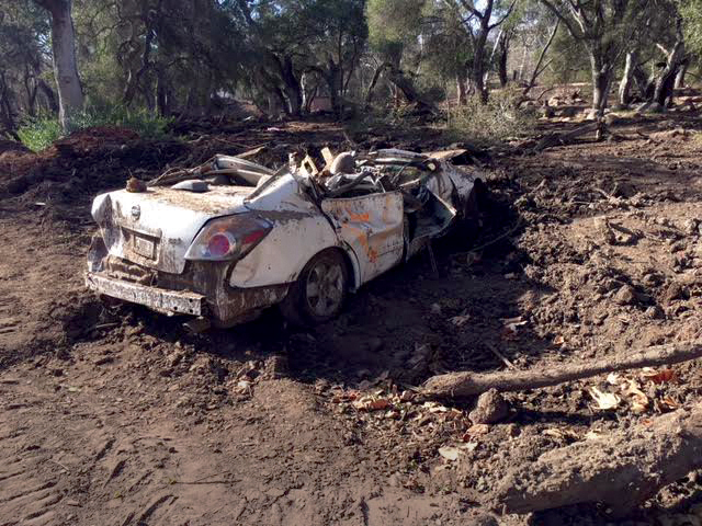 car destroyed by the Montecito Mudslide