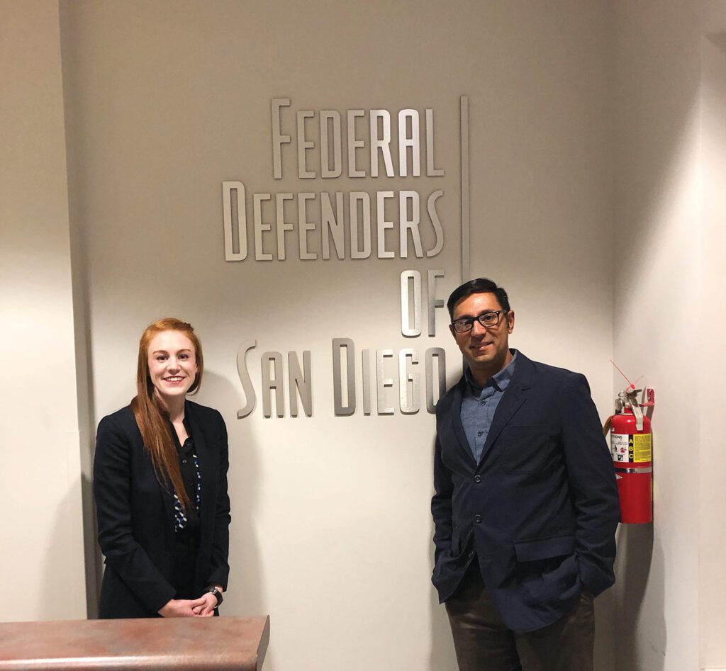 PsyD student Kelle Agassiz and Professor Jude Bergkamp at the offices of Federal Defenders of San Diego, CA.