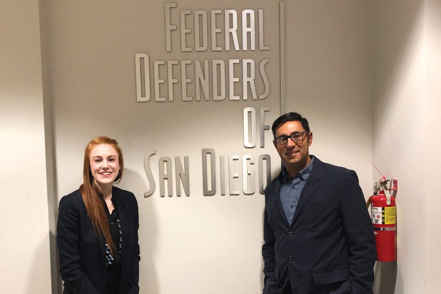 PsyD student Kelle Agassiz and Professor Jude Bergkamp at the offices of Federal Defenders of San Diego, CA.