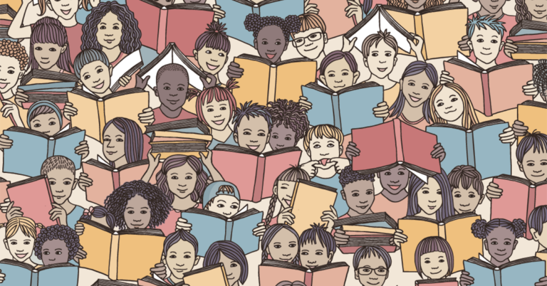 Illustration of many kids reading