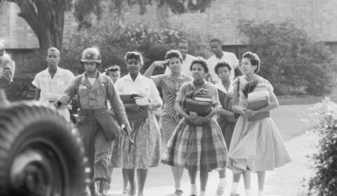 Little Rock Nine Leaving School