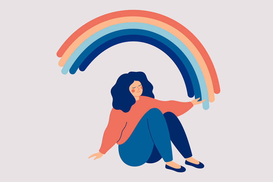 Illustration of person holding a rainbow