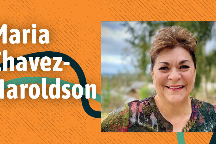 Maria Chavez Haroldson with common threads background