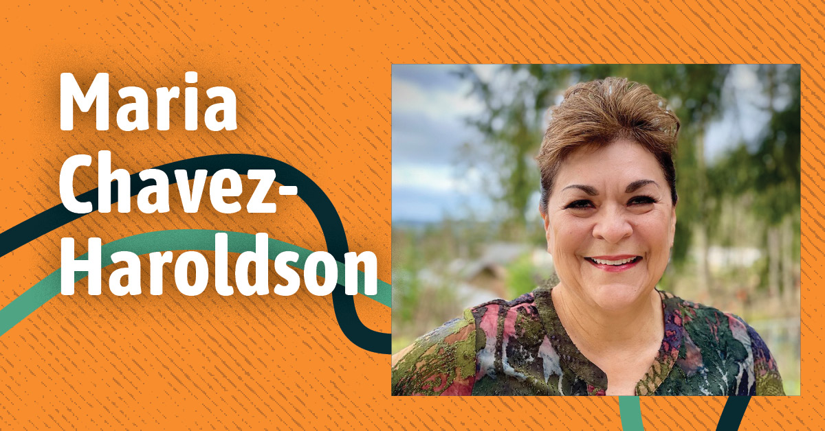 Maria Chavez Haroldson with common threads background