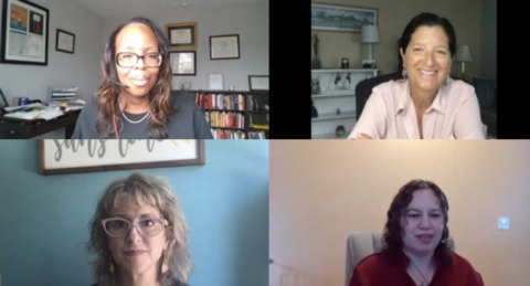 Drs. Devona Stalnaker-Shofner, Syntia Santos-Dietz, Deb Smith, and Cathy Lounsbury on a zoom screen.