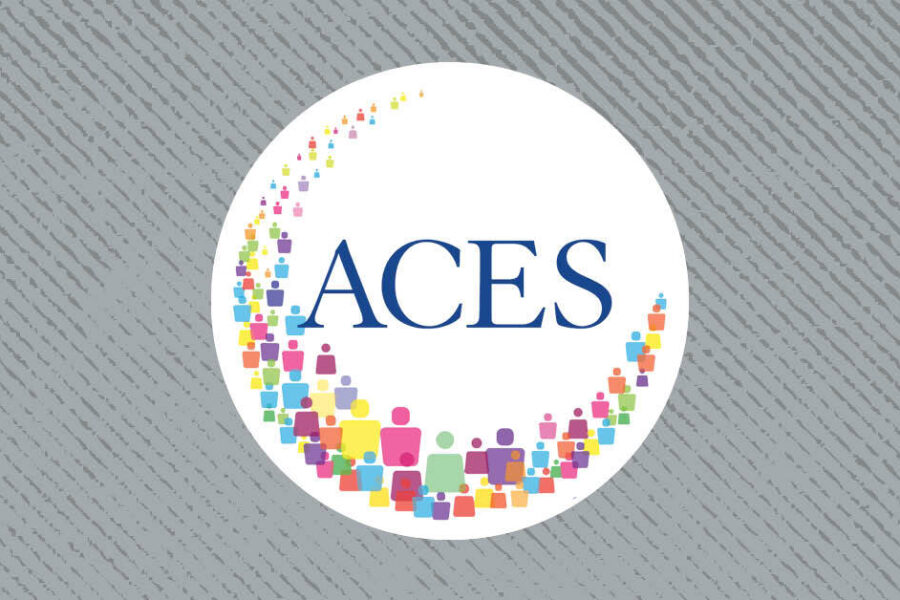 ACES logo on gray background