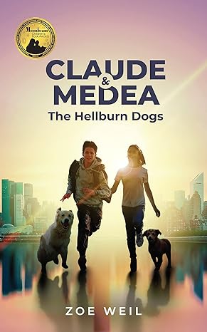 Claude and Medea: The Hellburn Dogs  book Jacket with two young children running with two dogs