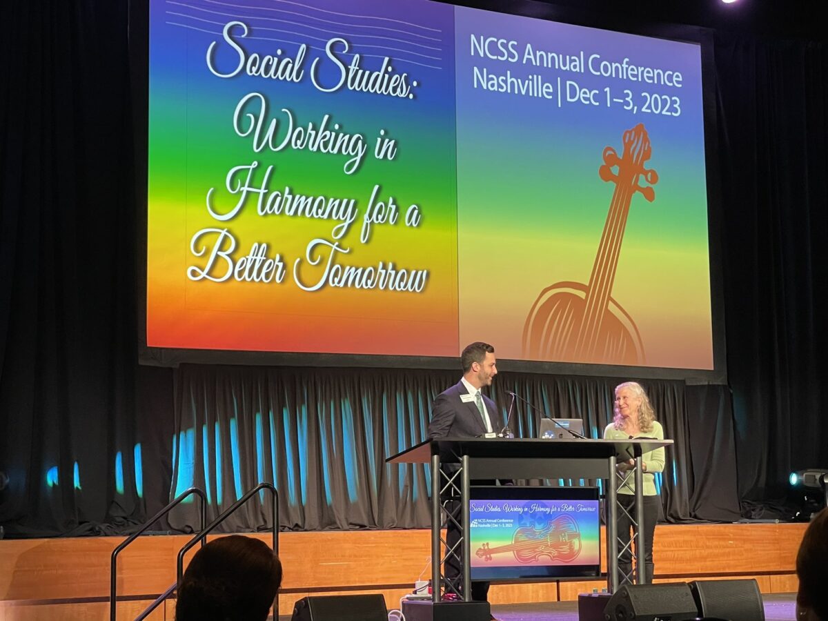 Zoe Weil on stage at the Annual Conference of the National Council for the Social Studies conference.