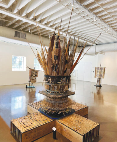 “Roots by the River” have an armature of sticks and branches in the rough shape of a human. Each figure represents and tells a story about the place in American history held by the descendents of enslaved and trafficked Africans.