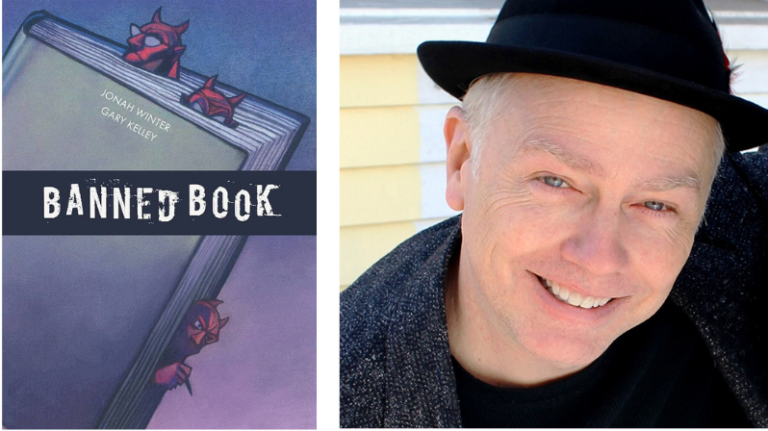 Header Image with the book jacket for Banned Books and a Headshot of author Johan Winter