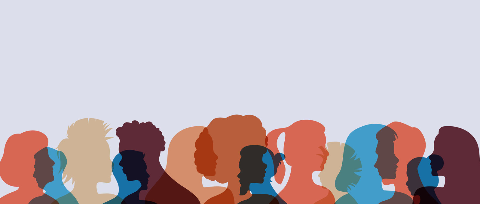 A silhouette of a diverse group of individuals standing against a backdrop.