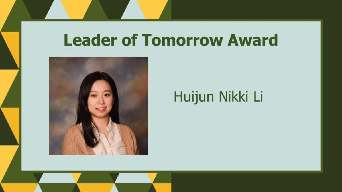 Leader of Tomorrow Award Huijun Nikki Li photo on a light green background and with a dark green border