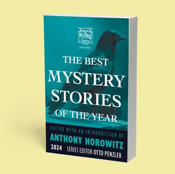 Book Jacket for The Best Mystery Stories of the Year 2024. It is a teal blue with an bird on it.