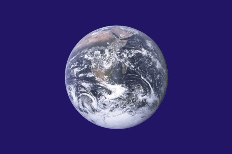 Blue flag with picture of planet earth in the center.