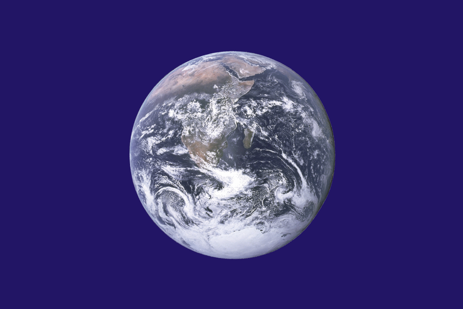 Blue flag with picture of planet earth in the center.