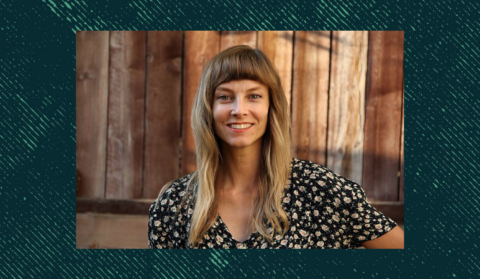 A header image featuring a headshot of Laurel placed against a background of fuzzy lines.