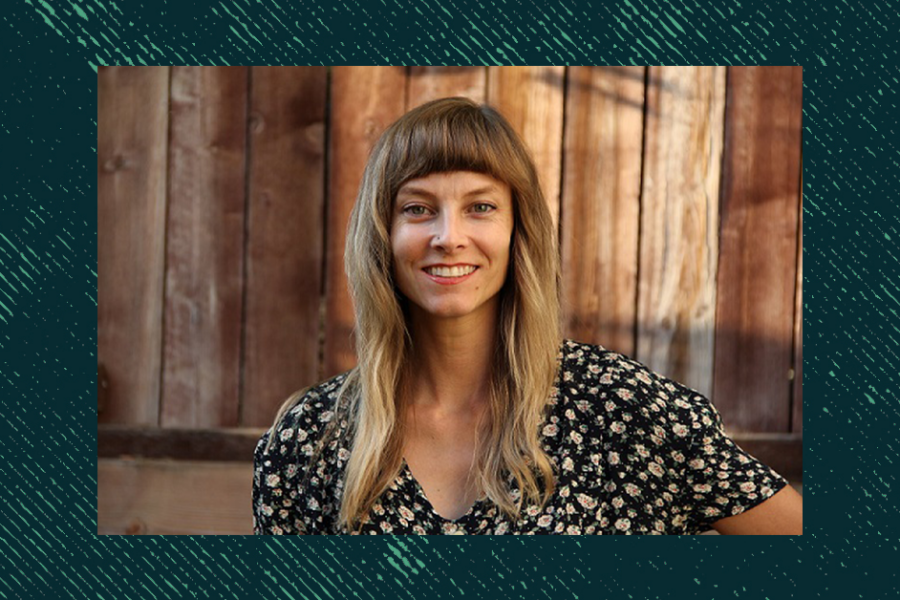 A header image featuring a headshot of Laurel placed against a background of fuzzy lines.