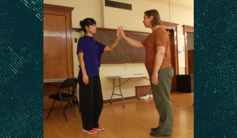 Tomoyo and another participant working through a mirroring exercise.