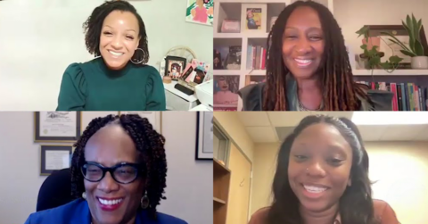 A Zoom view showing the faces of the four presenters.