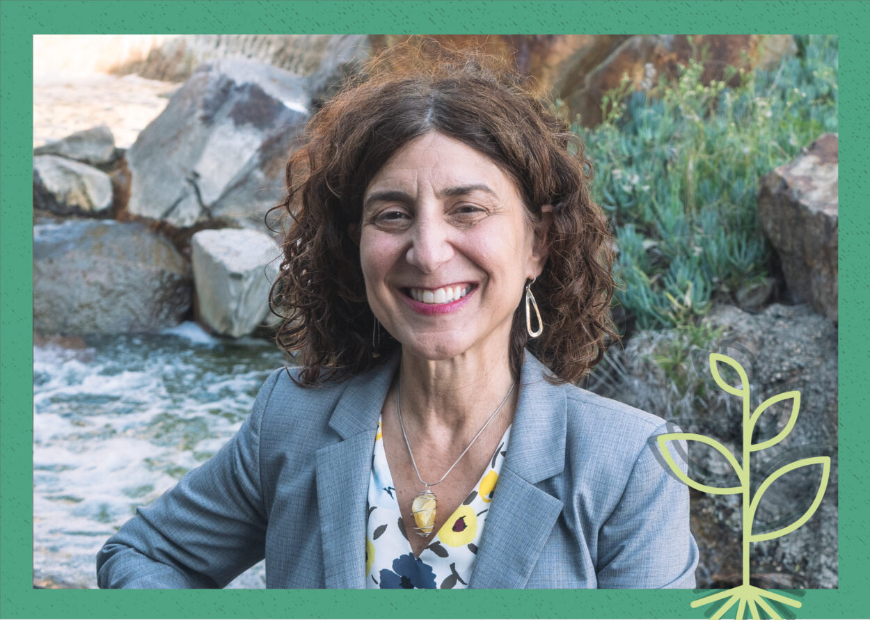 A cover image for the Seed Field Podcast showing a headshot of President Lori Varlotta overlaid with a drawing of a sprout and a green border.