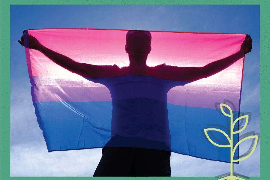 A person in silhouette holding a transgender pride flag featuring light blue, pink, and white stripes, symbolizing transgender identity and inclusivity.