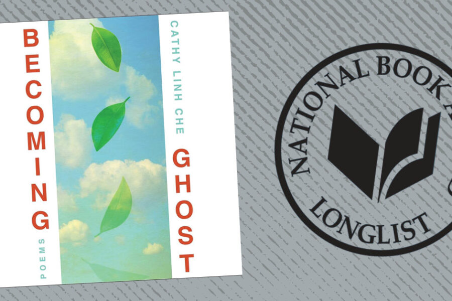 A header image showing the cover of Becoming Ghost and the symbol of the National Book Awards longlist.
