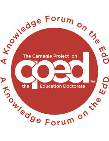 Red circular logo for the Carnegie Project on the Education Doctorate (CPED), surrounded by the words “A Knowledge Forum on the EdD.”