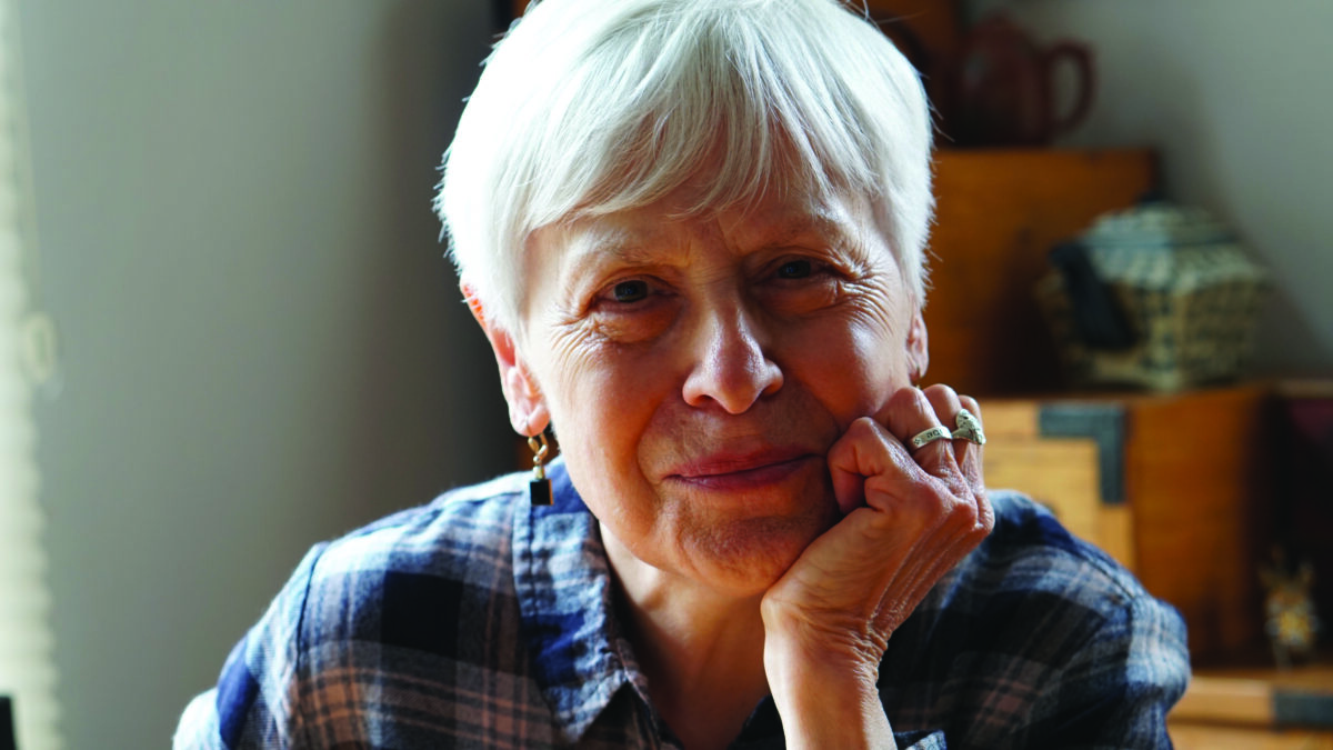 Eloise Klein Healy, Credit Edmond Stevens, close up photo, white hair, smile