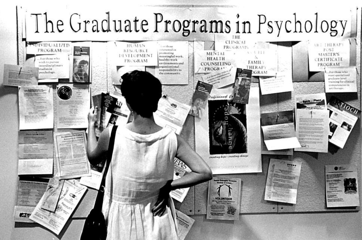 50 Years in Seattle, bulletin board, college, black and white photo, AU, Antioch, Antioch University